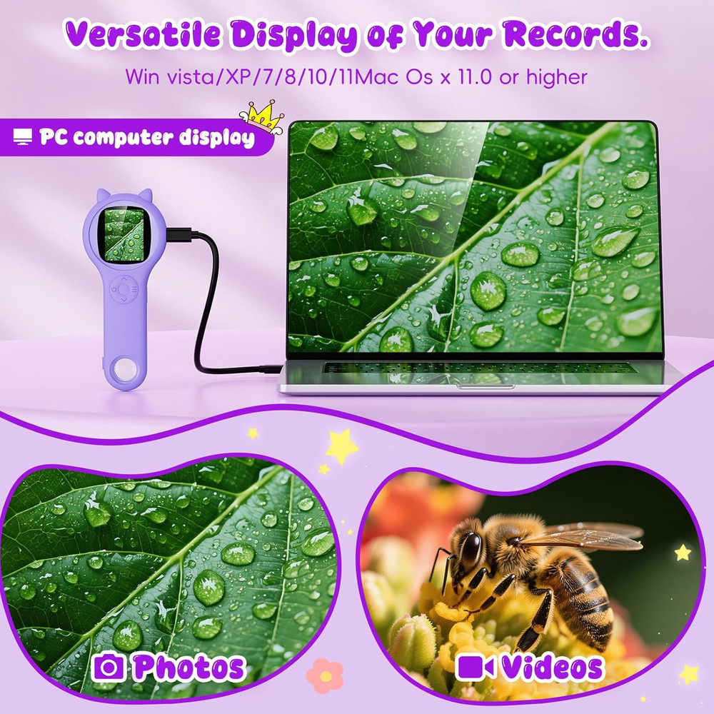 Kid-Friendly Handheld Microscope - STEM Science Kit for Ages 5-12 (Purple)