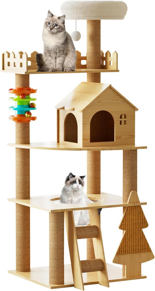 Stylish 60.7" Cat Tree Tower with Scratching Posts & Hammock for Indoor Cats