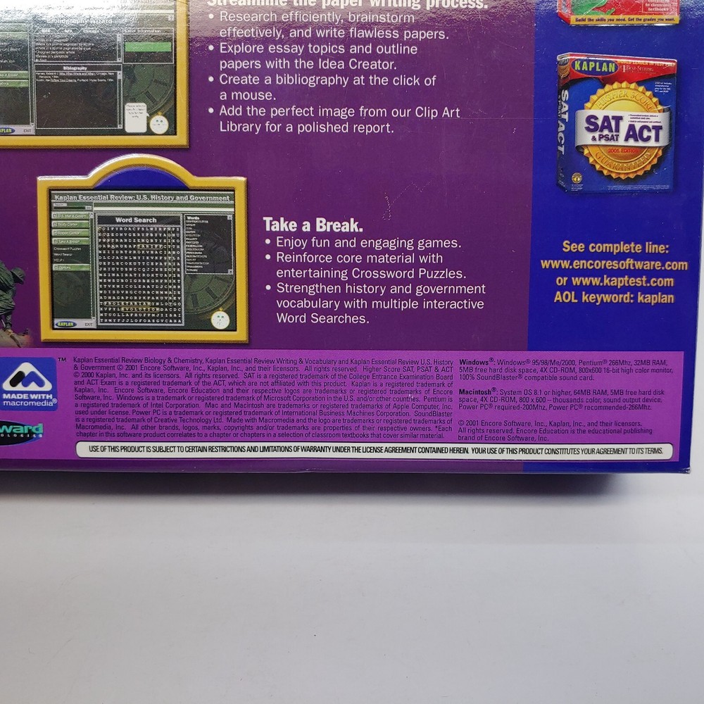 Vintage Kaplan US History & Government Essential Review PC Software Program 2001