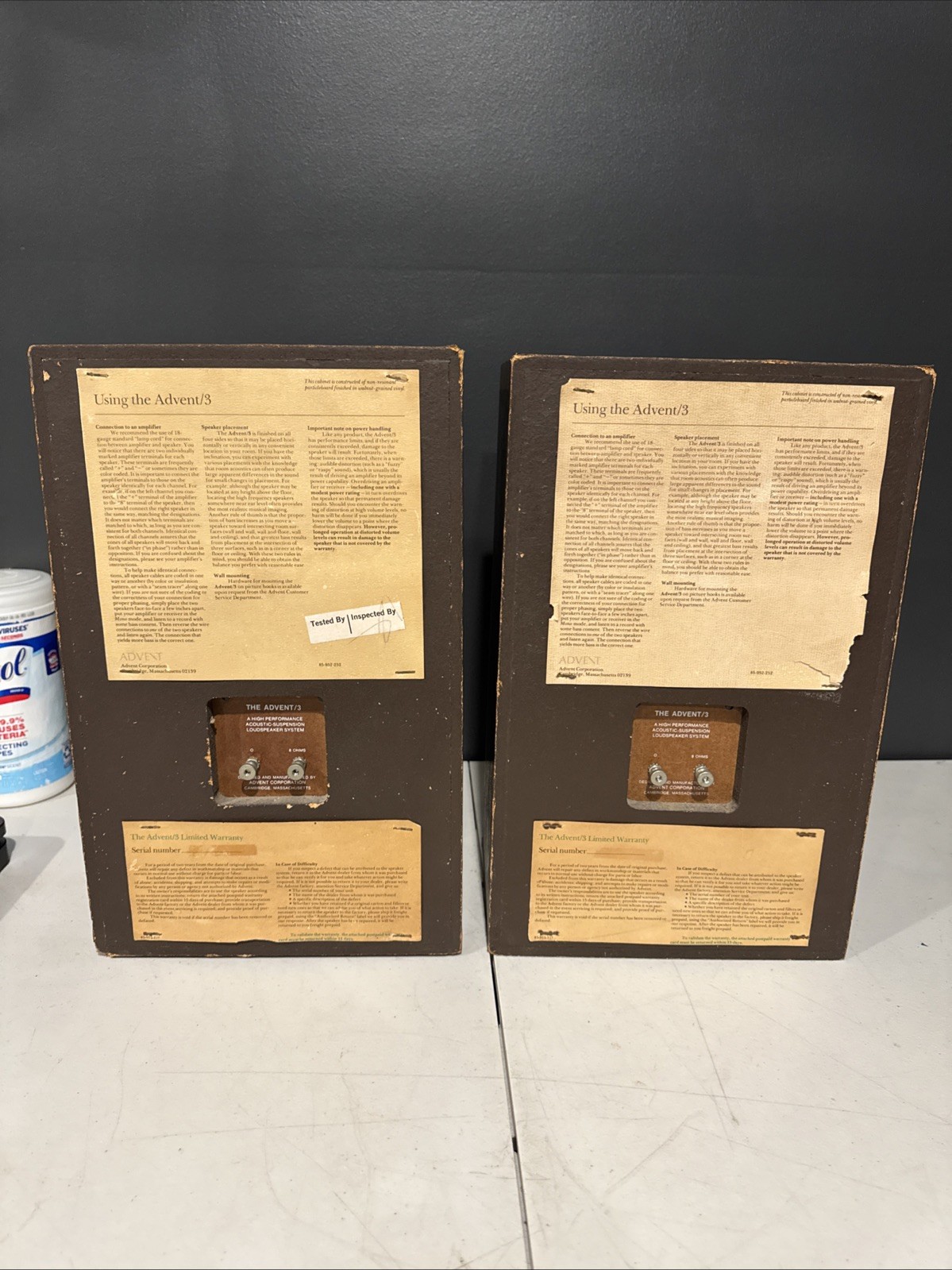 Advent /3 Bookshelf Speakers Original Grill Cloth & OG Badges - Tested