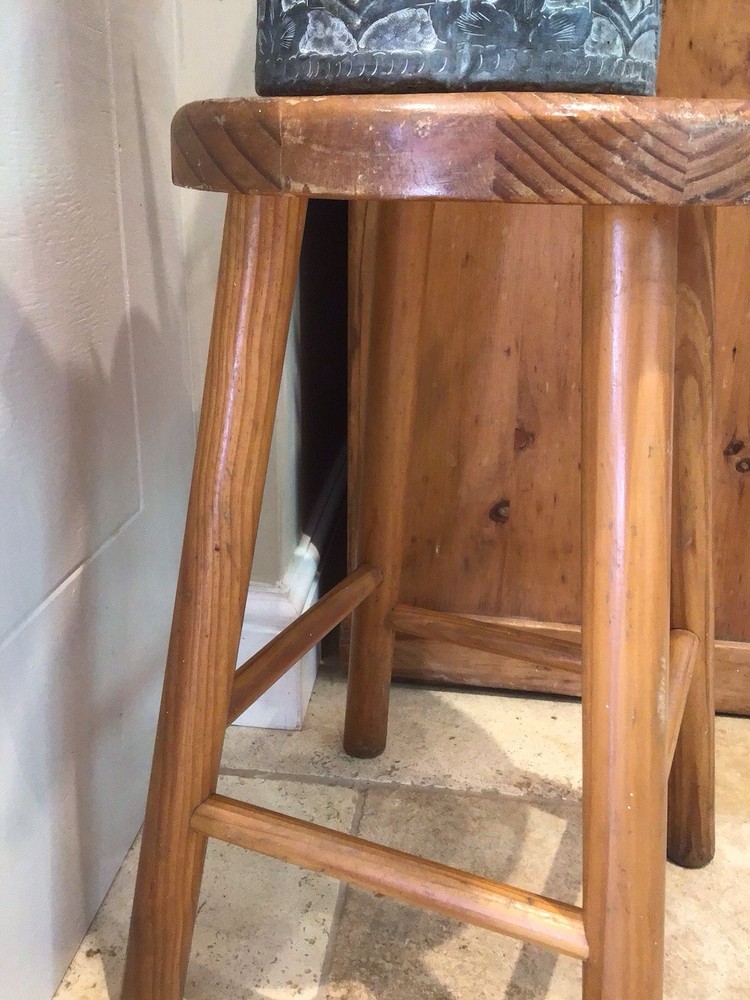 Vintage Pine Button Round Stool