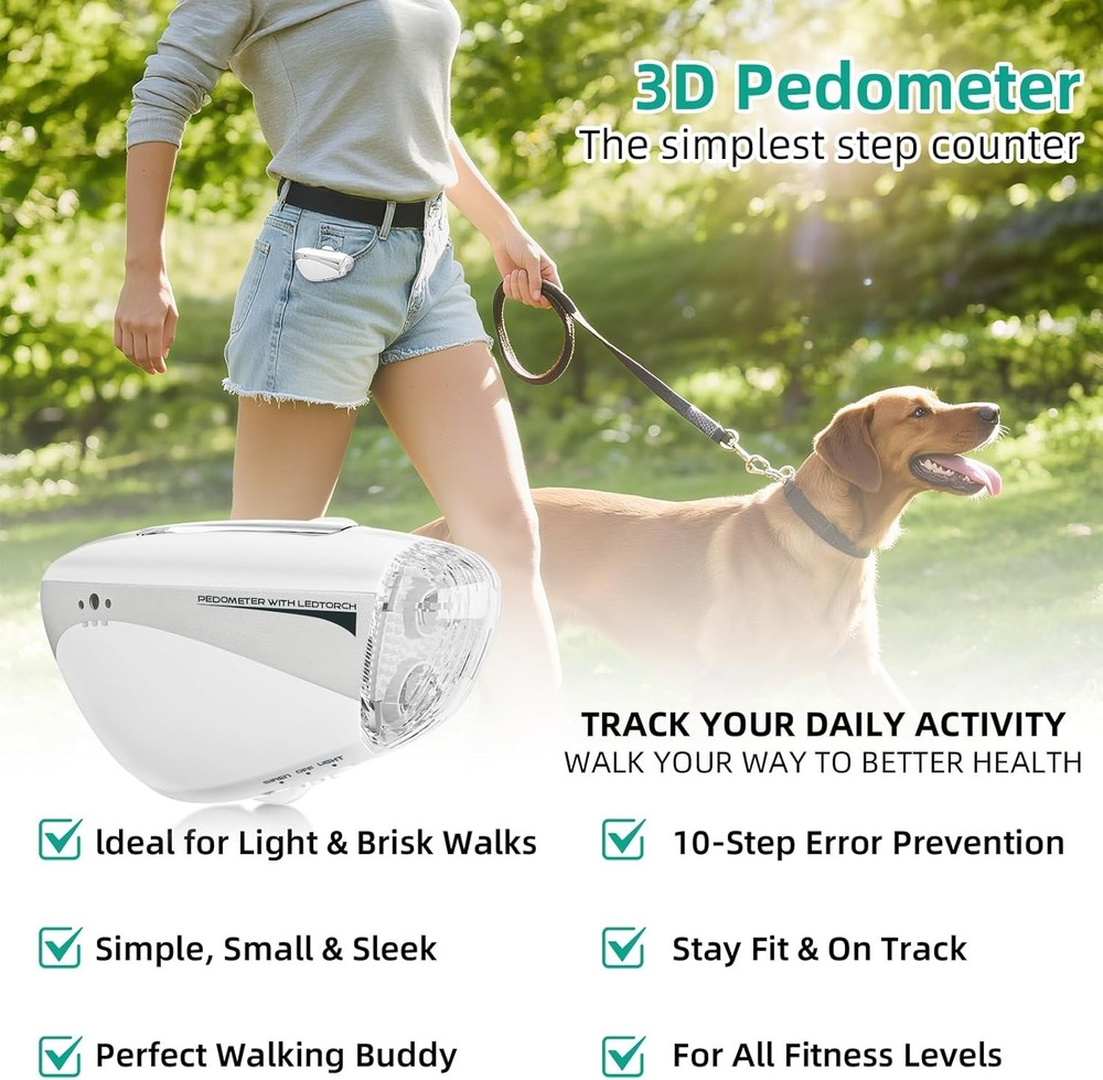 Mini Step Counter for Walking, Simple Step Counter with LED Flashlight & 110dB P