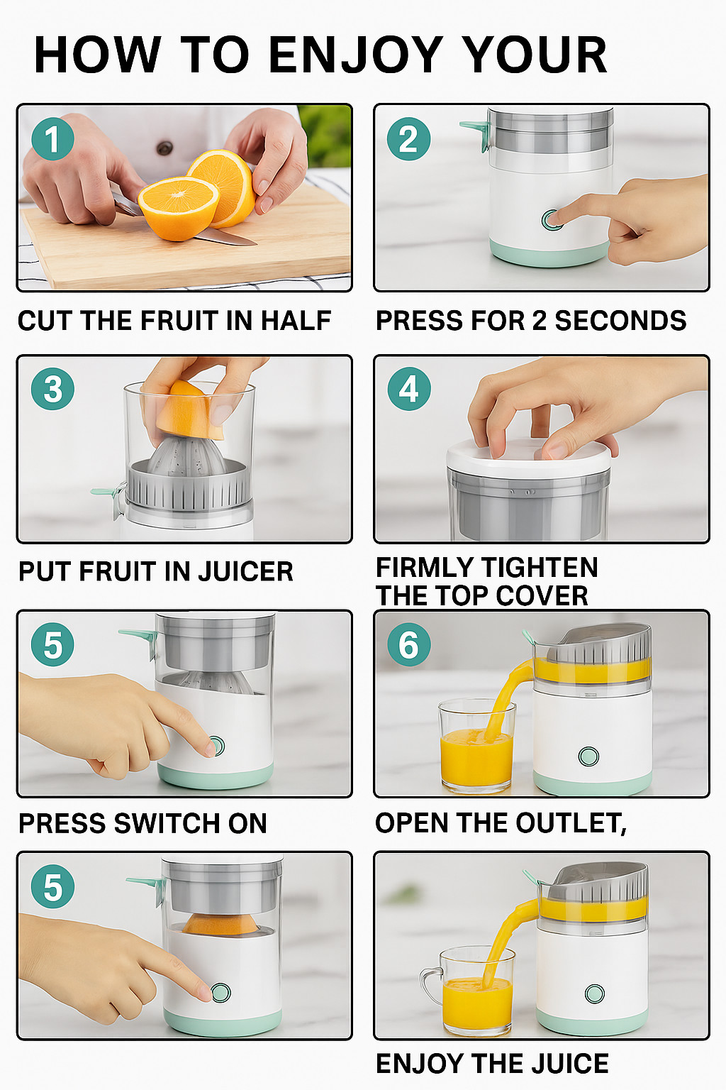 Electric Citrus Juicer Rechargeable Hands-Free Masticating Orange Lemon Squeezer