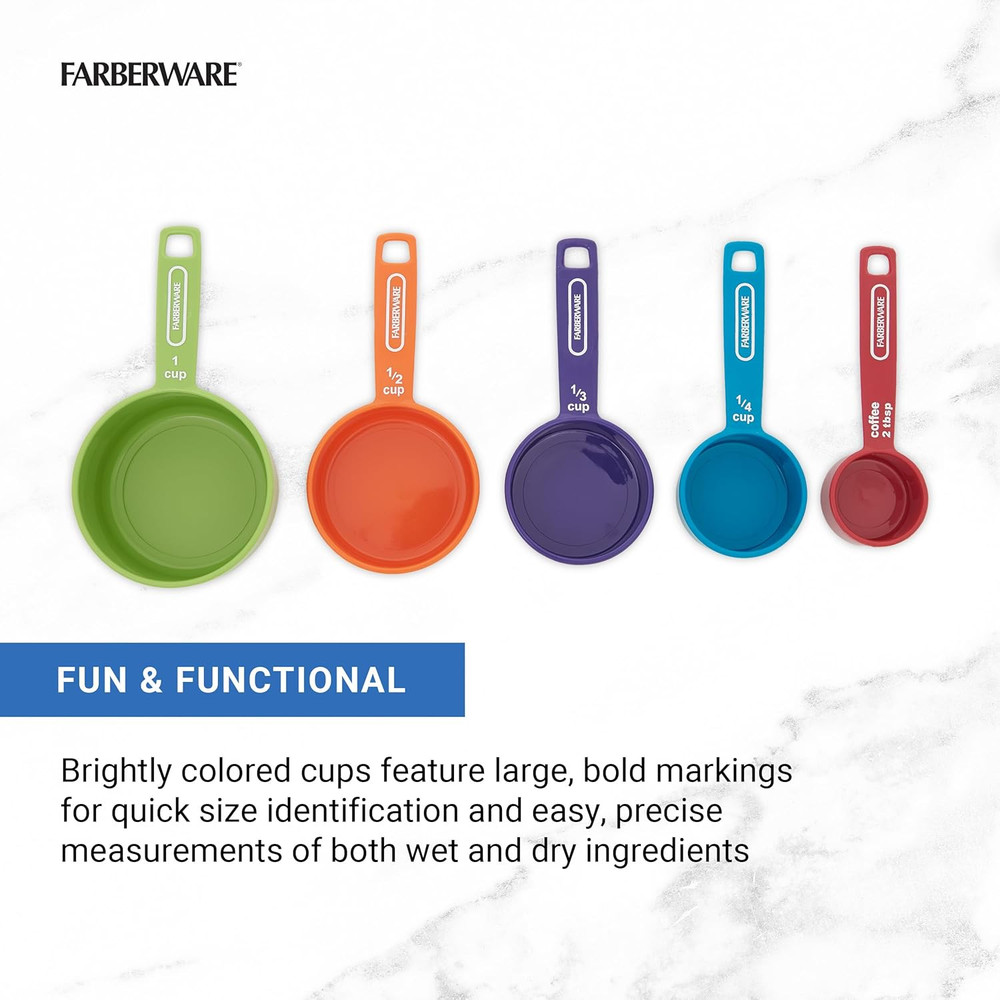 Professional 5-Piece Measuring Cup Set with Coffee Scoop Durable Plastic Kitchen