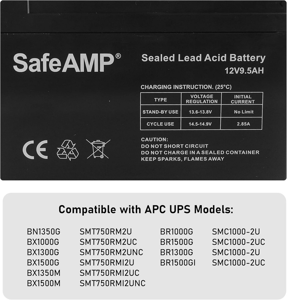 UPS 9Ah, 24VDC VRLA Battery Replacement APCRBC124 Compatible with APC UPS Models
