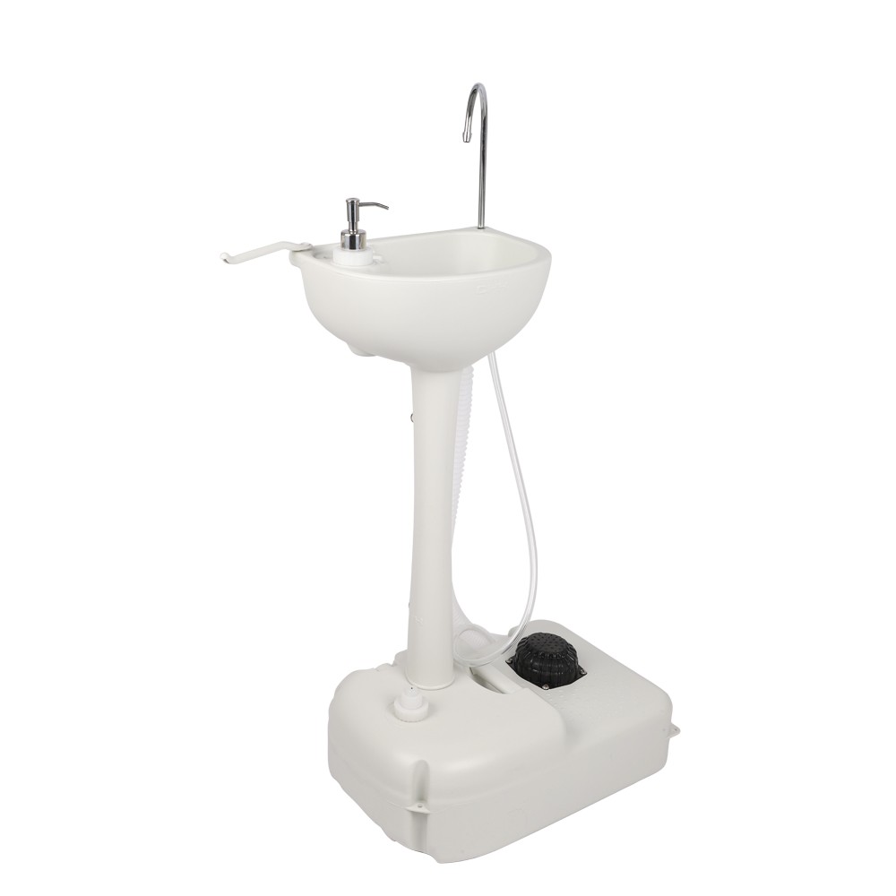 Portable Outdoor Foot Pump Camping Sink Hand Wash Basin w/ 3.5L Water Tank White