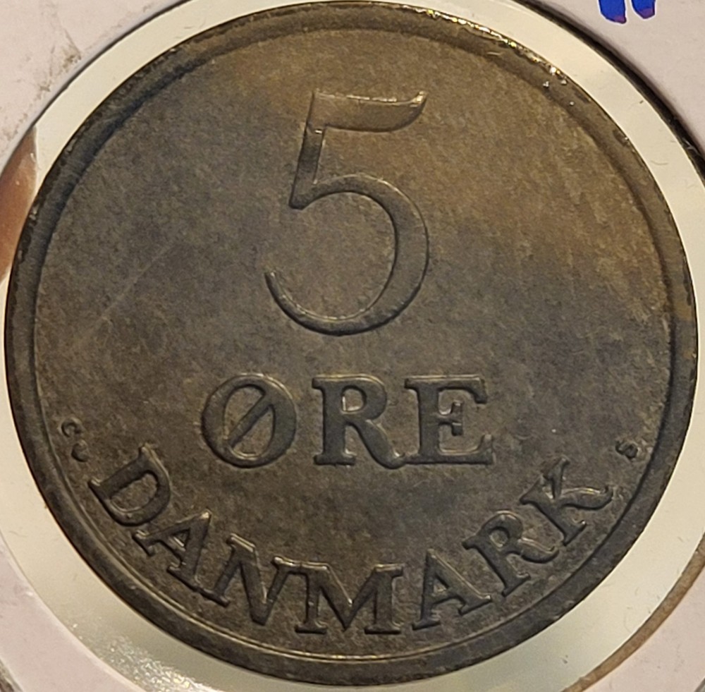 1959 Denmark 5 Ore! Beautiful Zinc Condition! Nice Luster