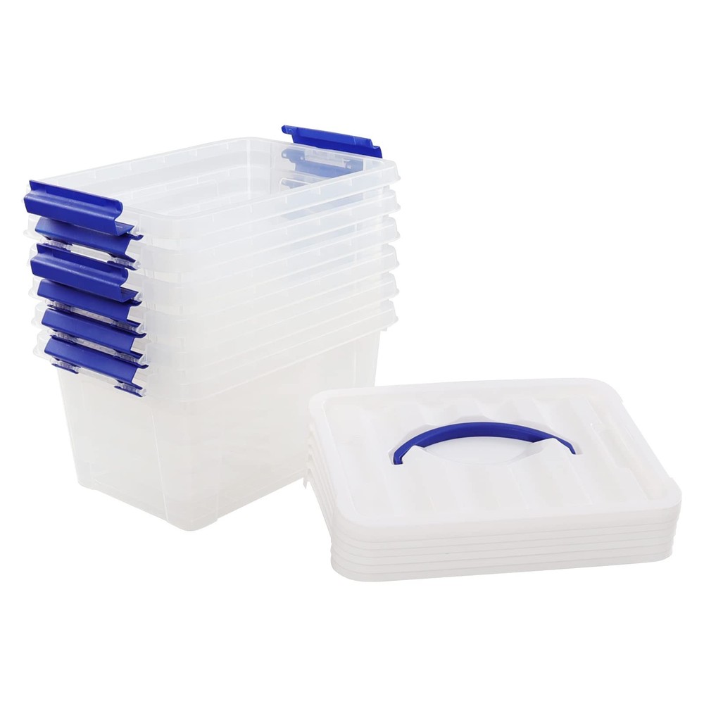 7 Quarts Small Plastic Storage Boxes, 6-pack Clear Boxes Totes with Lids