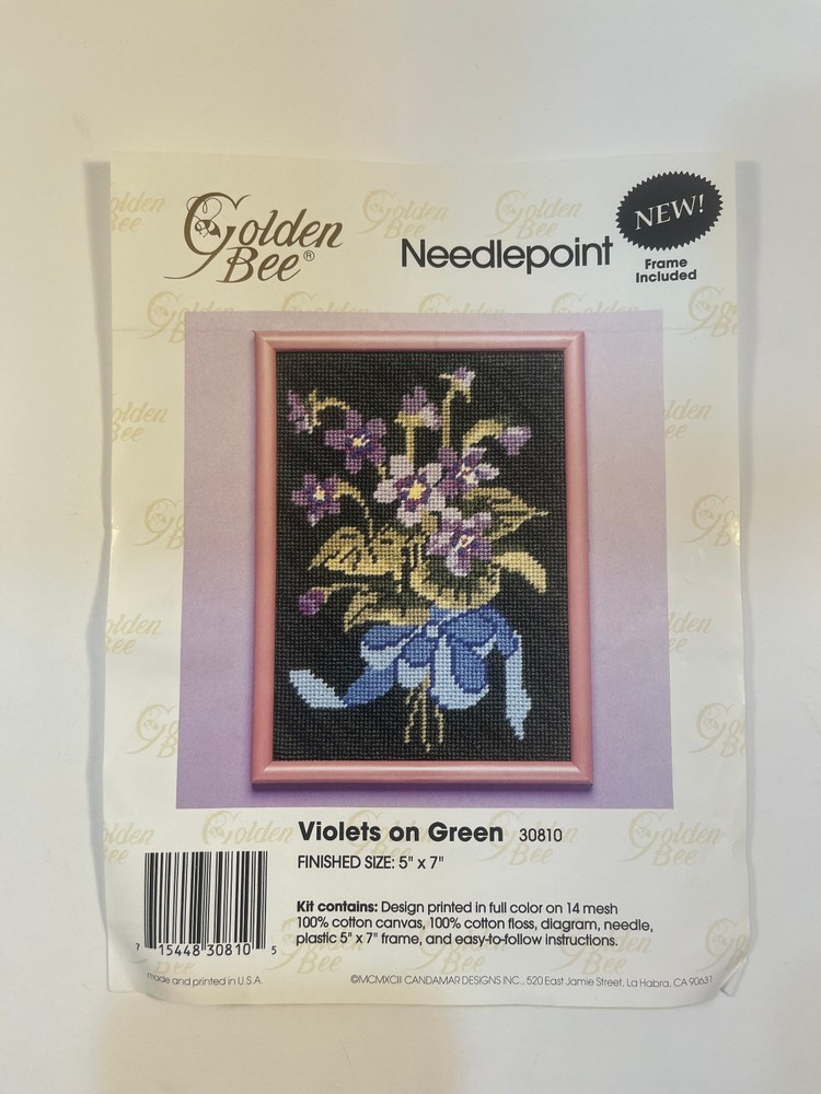 Golden Bee Needlepoint Kit #30810 "Violets on Green" - Started