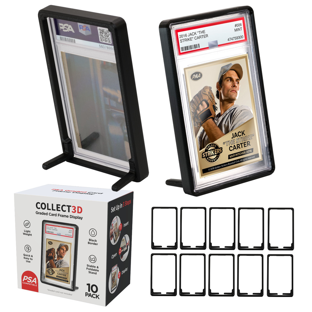 PSA Graded Trading Card Frame Display with Folding Stand | 10 Pack - Black