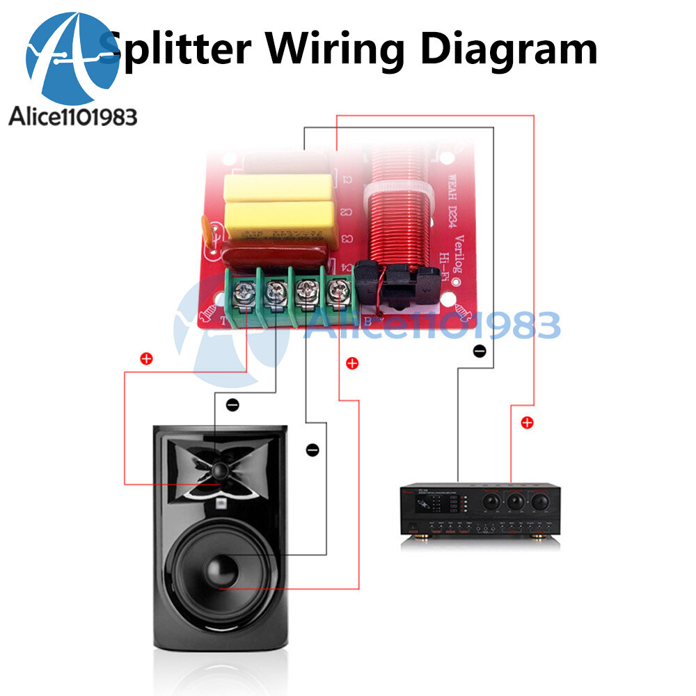 80W 2-Way Speaker Frequency Divider Hifi Audio Treble Bass Crossover Filter