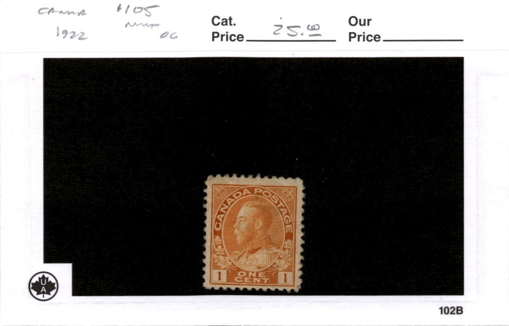 Canada, Postage Stamp, #105 Mint Hinged, 1922 King George (AF)