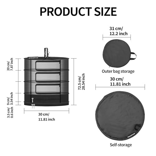 Herb Drying Hanging Mesh Rack - 1ft Diameter (D12xH29 inch) 4 Small 4-Layer