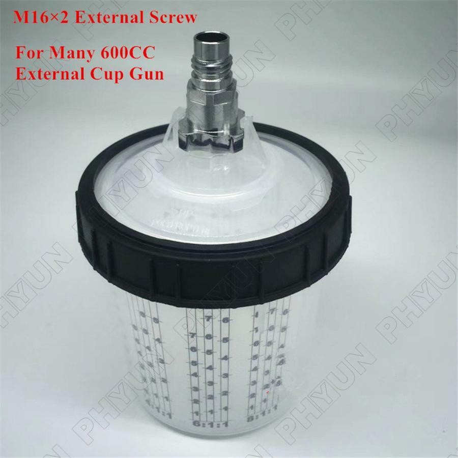 600ML Disposable Cup w/M16x2 External Thread Connector For Adapter Spray Gun