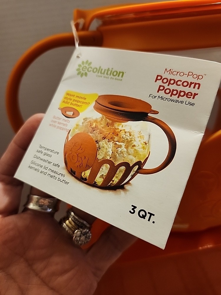 Ecolution Micro-Pop Microwave Popcorn Popper - 1 1/2 Qt - 1.5 Quart - Orange NWT