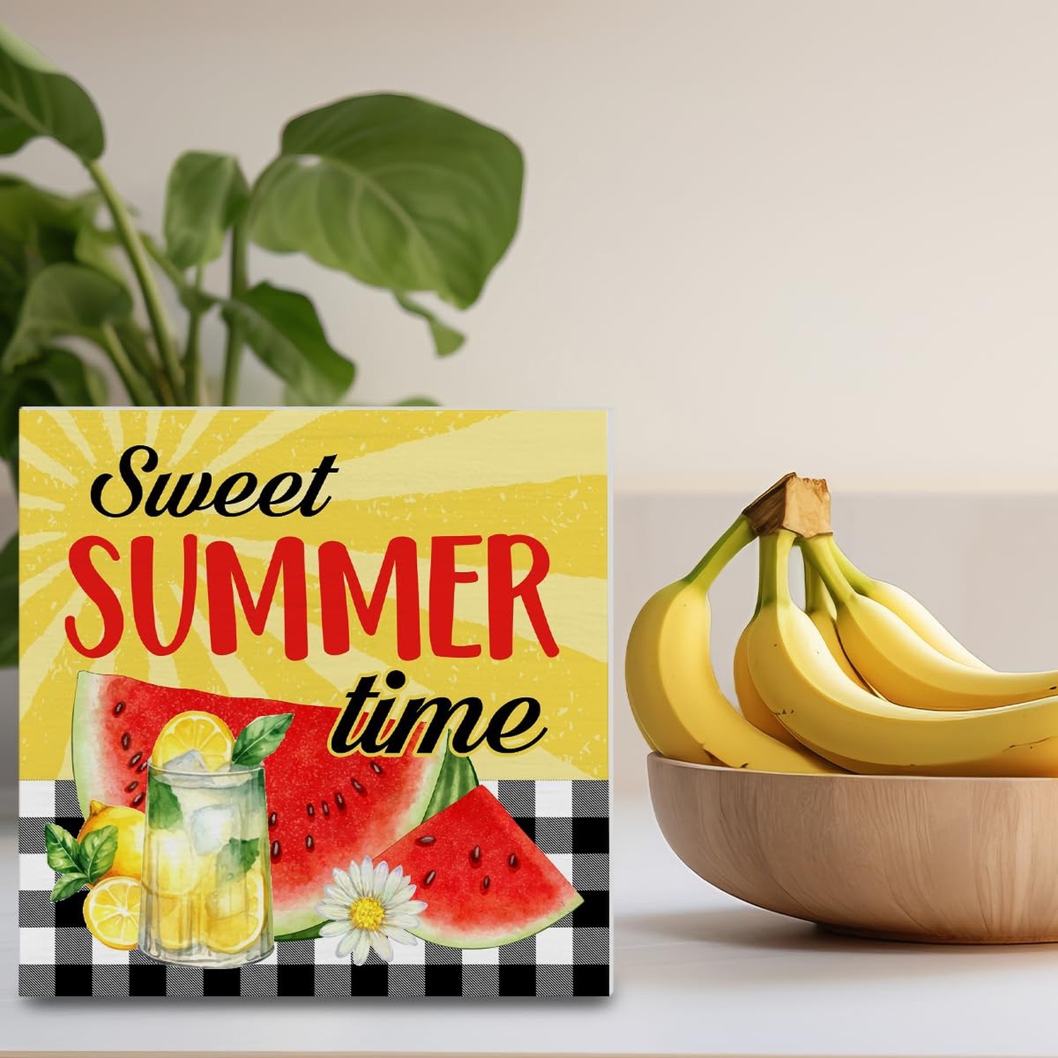 Summer Decor, Summer Decorations For Home, Watermelon Lemon Wooden Sign Decor...