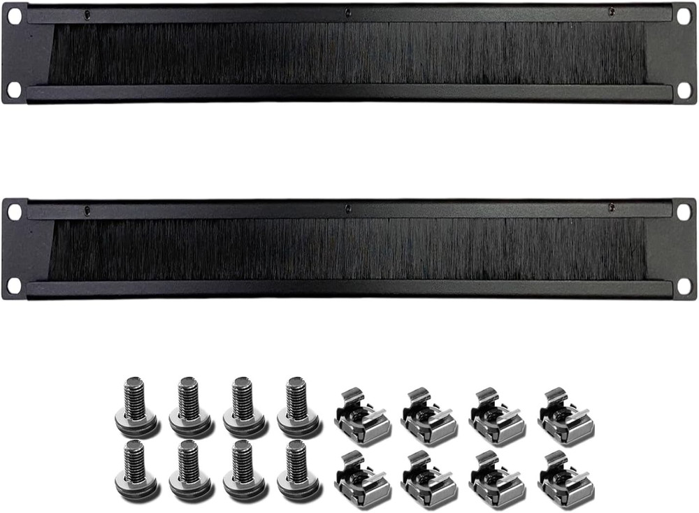 1U Rack Mount Blank Panel with Brush for Cable Management (2 Pack)