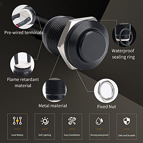 5pcs 12mm Momentary Push Button Switch Black Shell with pre 12mm Black Shell