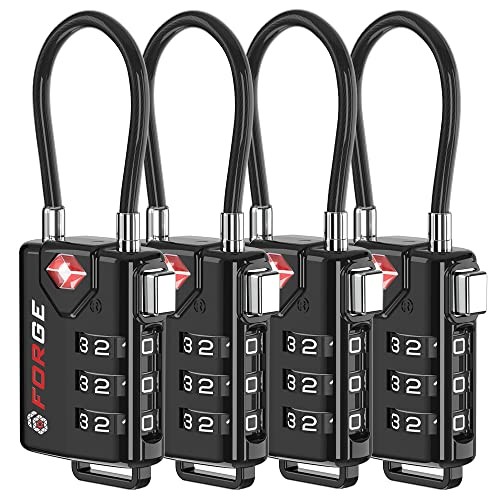 TSA Approved Cable Luggage Locks, Re-settable Combination with Black 4 Pack
