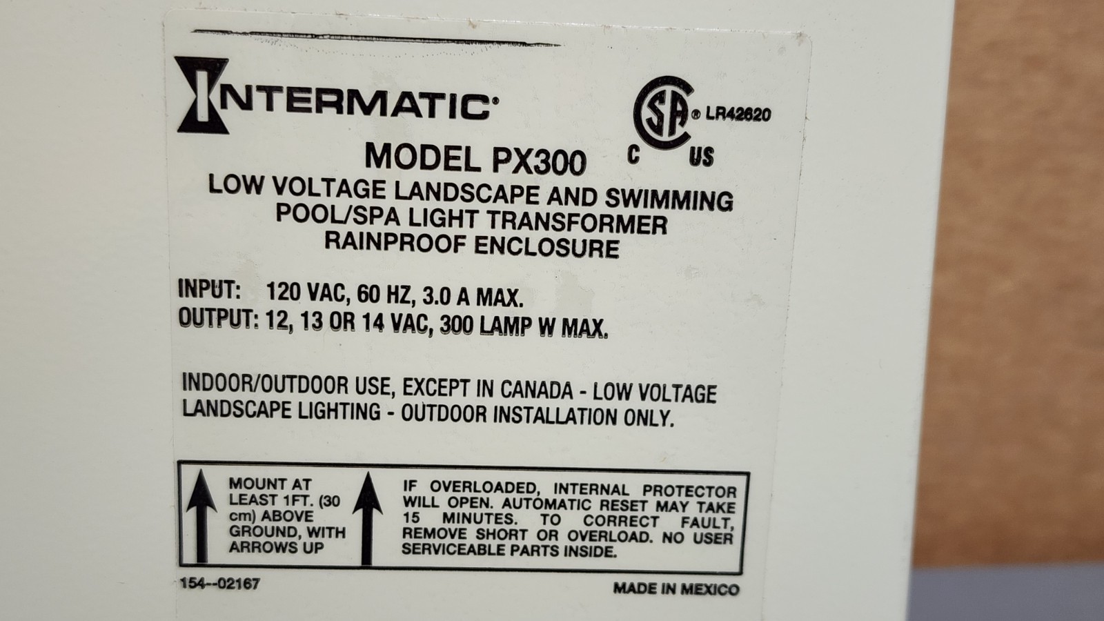 Intermatic PX300 Low Voltage Landscape Pool/Spa Light Transformer 12-14 V, 300W
