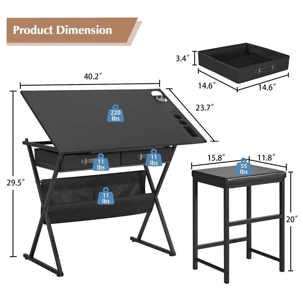 Drafting Table Art Desk Art Table Adjustable Drawing Table Tilted Tabletop wi...