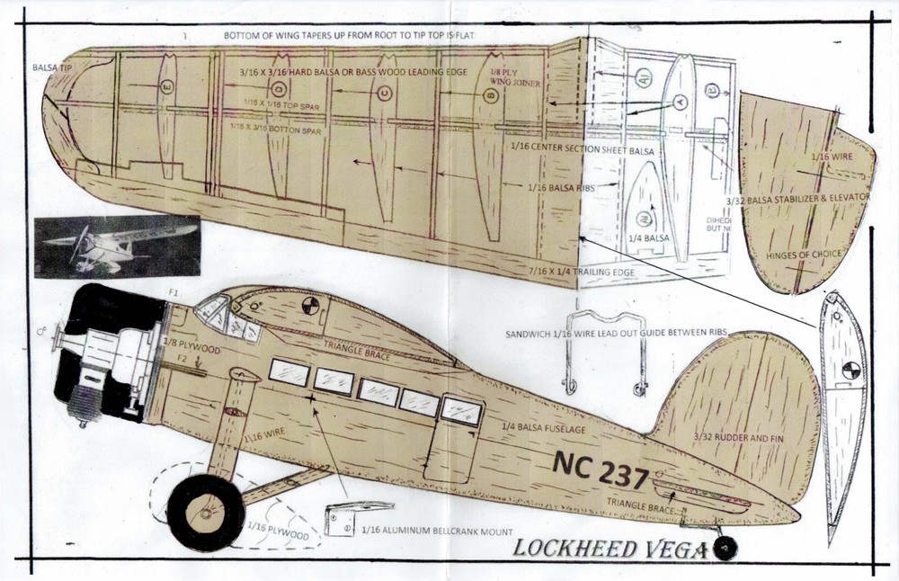 1/2 A Lockheed Vega U-Control Model airplane plans only