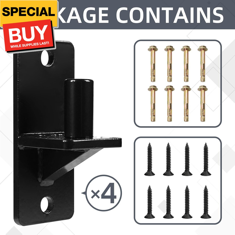 Wall Mount Gate Hinges, Black Farm Gate Hinge, 4 Pack Chain Link Fence Gate Hing