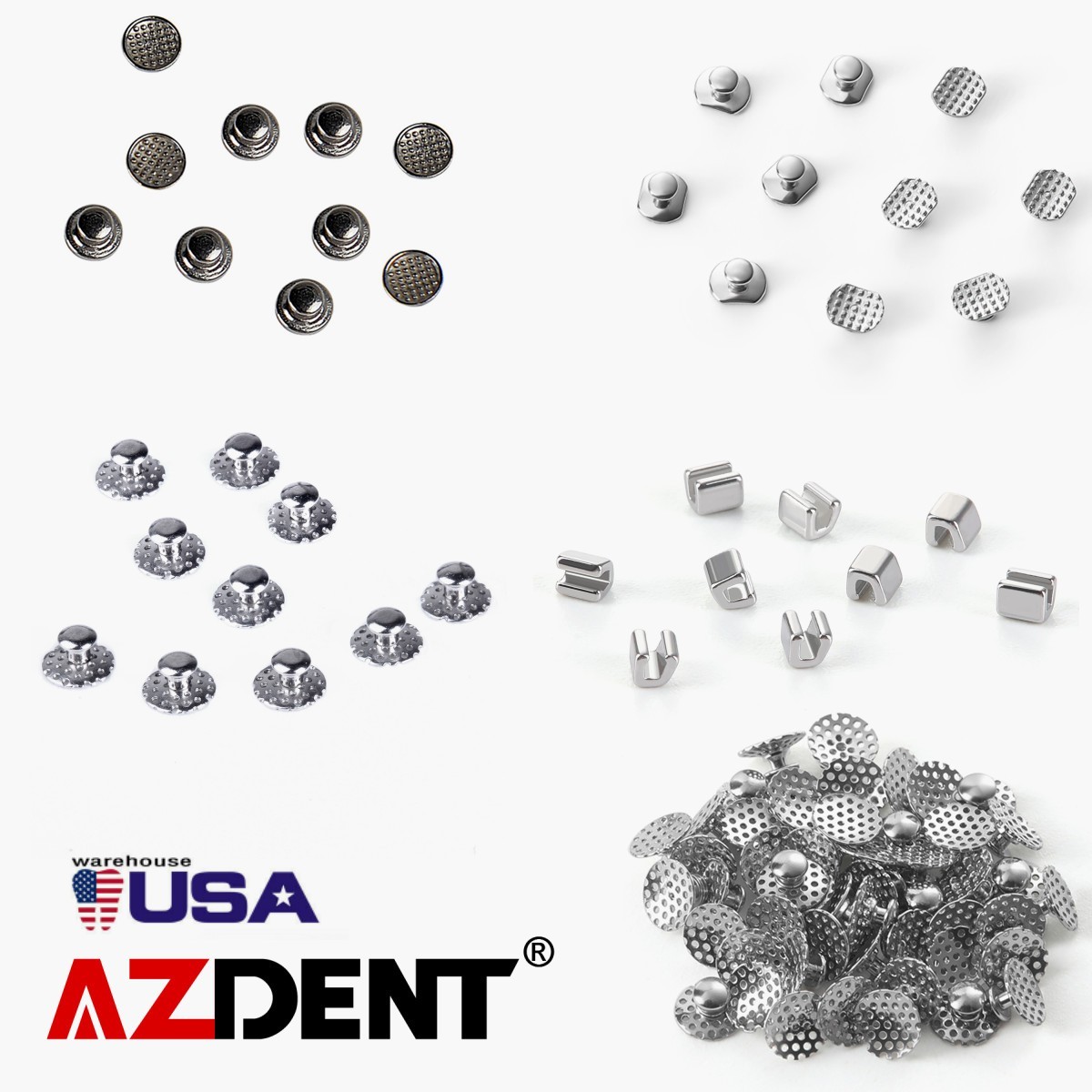AZDENT Dental Orthodontic Lingual Buttons Bondable Round /Crimpable Hook Stops