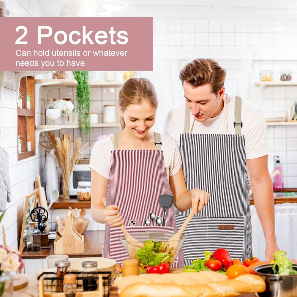2 Pack Kitchen Cooking Aprons Adjustable Bib Soft Chef Apron with Pockets