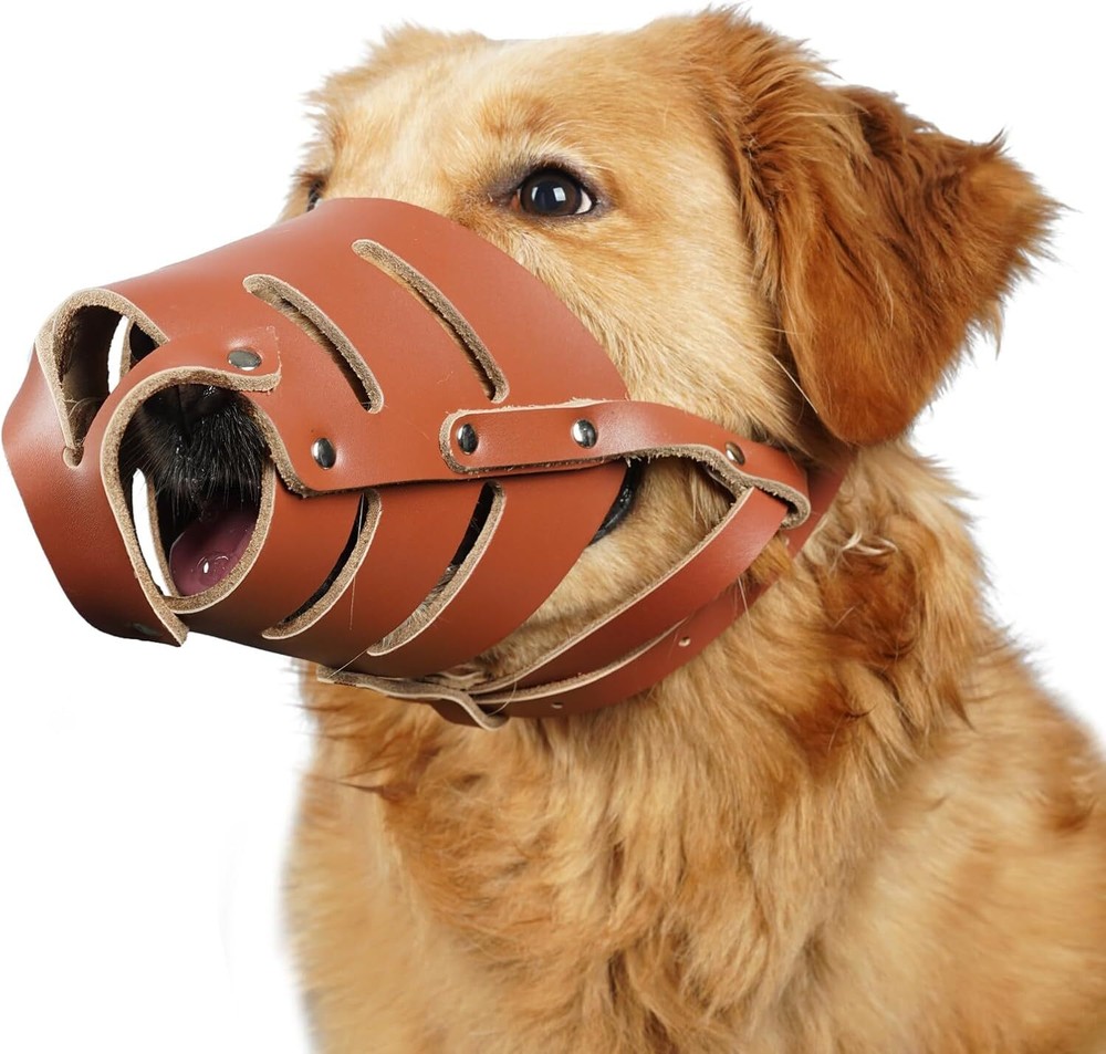 BARKLESS Dog Muzzle, Leather Muzzle for Small Medium Large Dogs, Prevents Biting