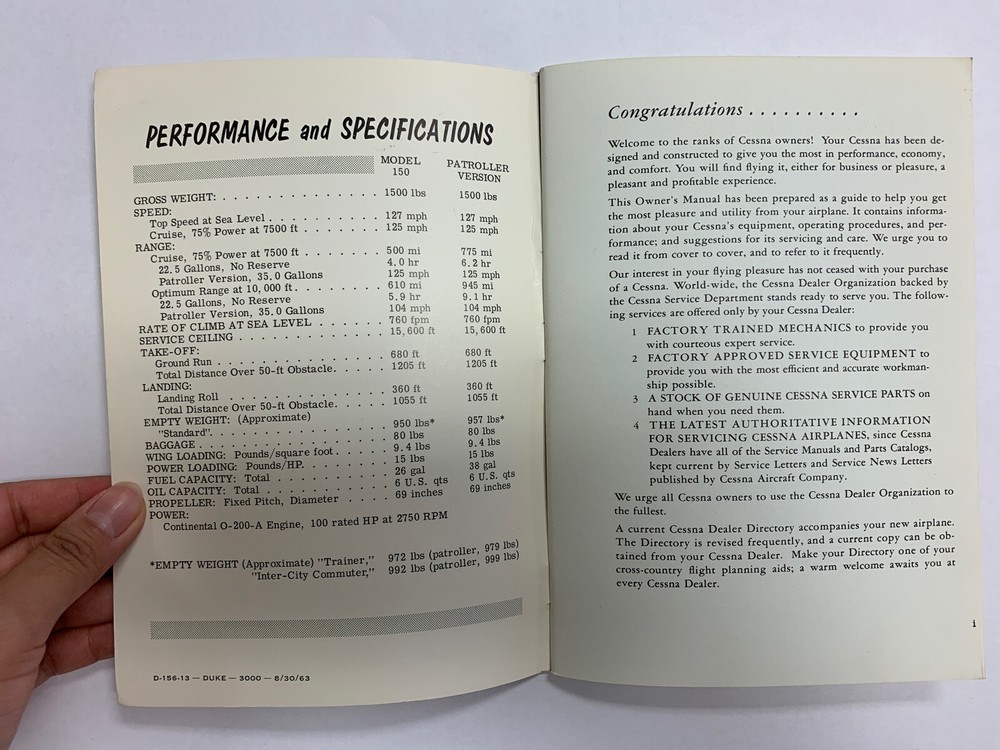 Cessna Model 150C 1963 Owner's Manual - Original