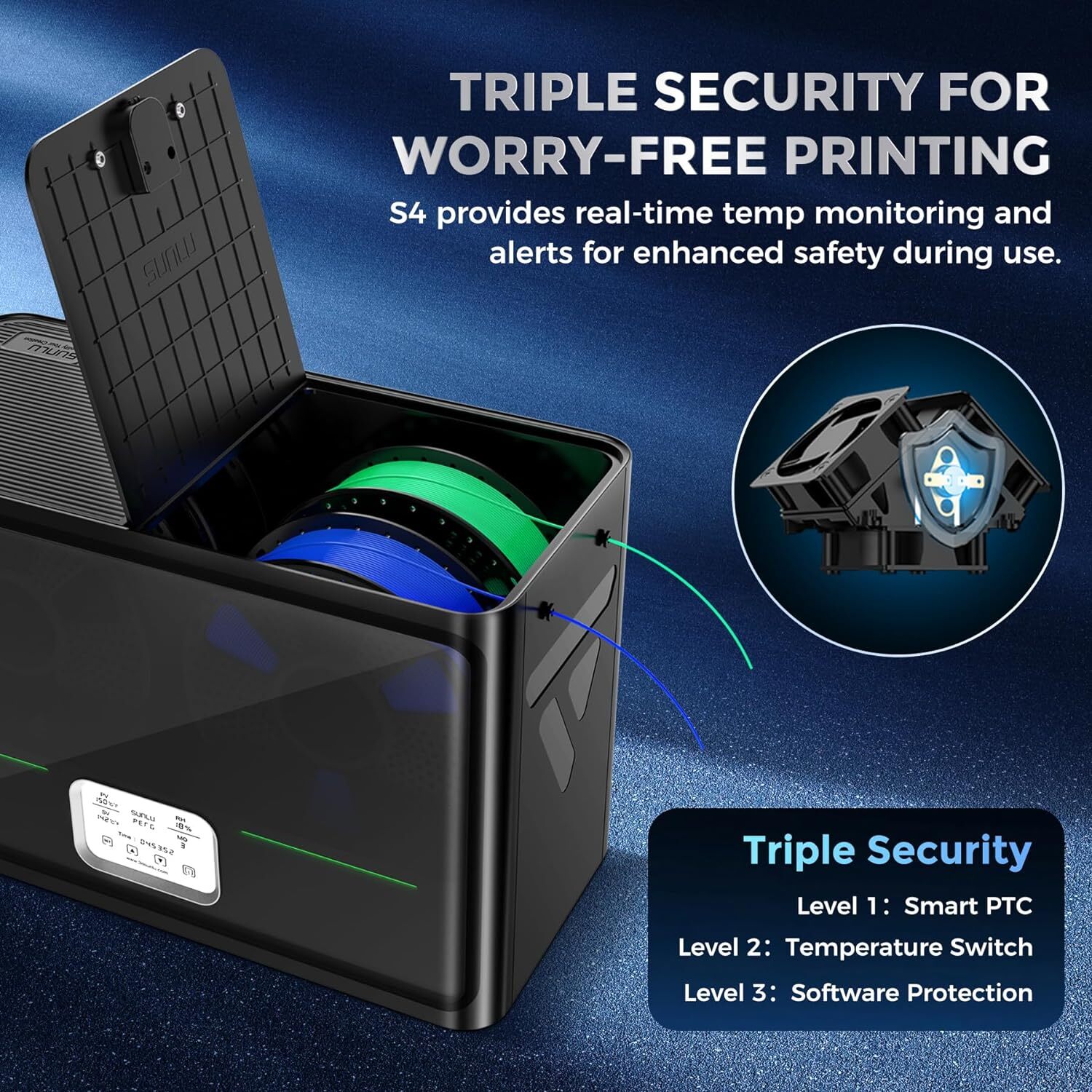 SUNLU S4 Filament Dryer 4 Spools Capacity Nylon TPU PLA PETG ABS Dryer Box Timer