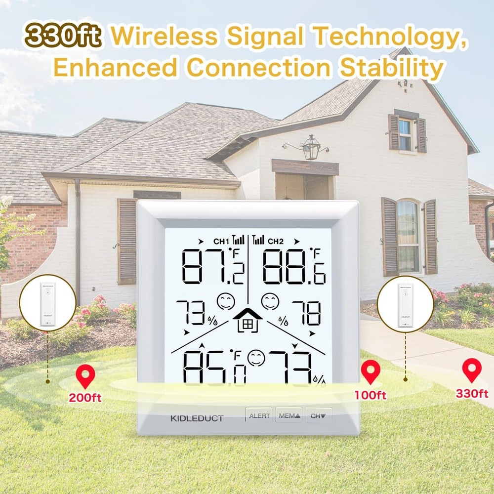 Indoor Outdoor Thermometer Wireless Battery Powered, High Precision Inside Ou...