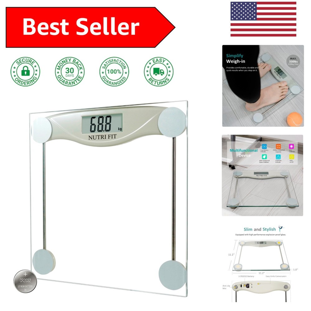 Precision Digital Bathroom Scale, 330 lb Capacity - High Accuracy LCD Display