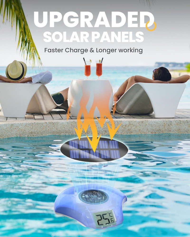 Pool Thermometer Floating Easy Read Solar Powerd With Lcd Large Digital Display