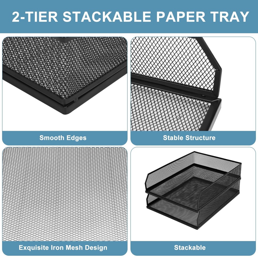 Stackable Paper Tray Desk Organizer, 2 Pack Letter File Tray, Wire Mesh Deskt...