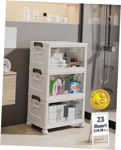 OlarHike Stackable Storage Bins with Lids - Folding Storage Box with 23QT 3Pack