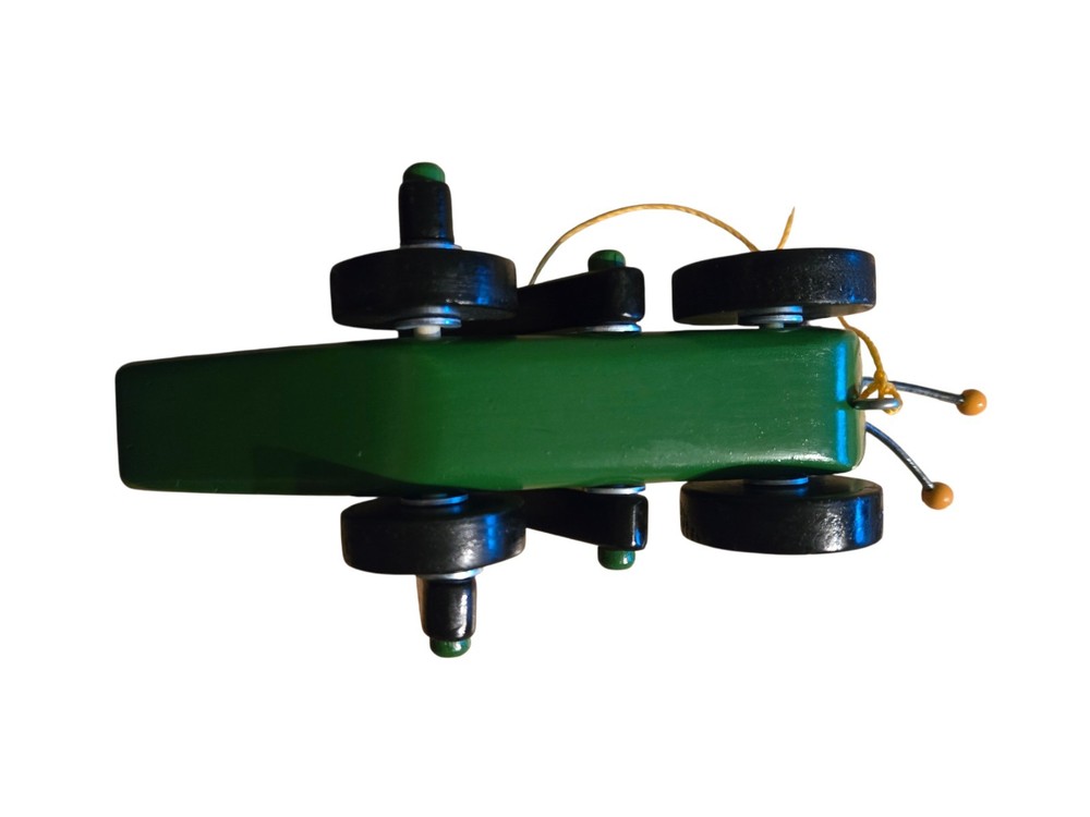 Green Grasshopper handcrafted Wooden Rolling Pull Toy