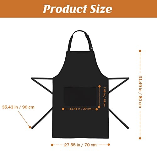 4 Pack Adjustable Apron Apron with 2 Pockets, Machine Washable Polycotton Black
