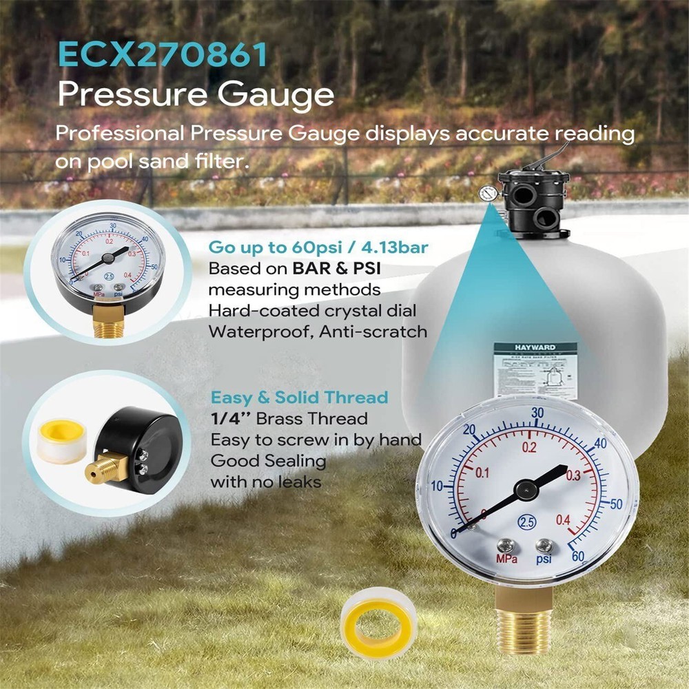 Pressure Gauge ECX270861 Replacement For Hayward Pool Filter (Sand & D.E.)