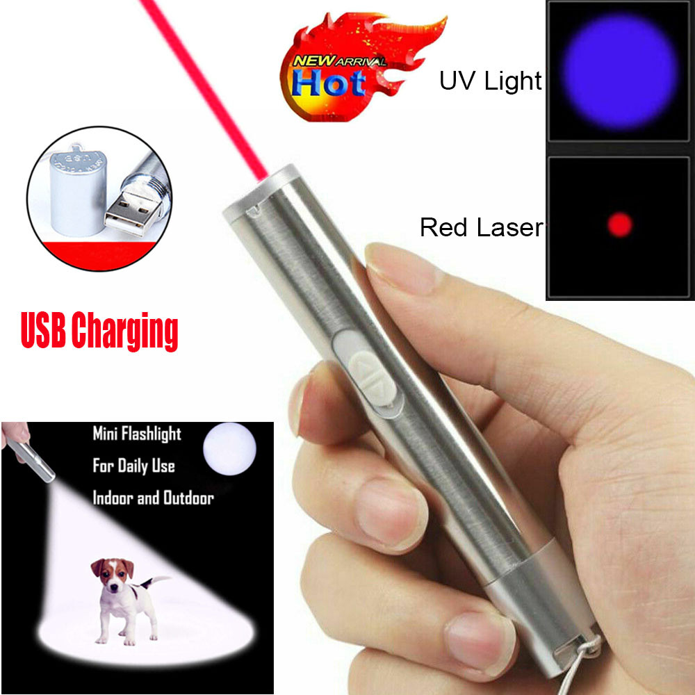 Red Laser Pointer USB Rechargeable Lazer UV Light LED Flashlight Cat Dog Pet Toy