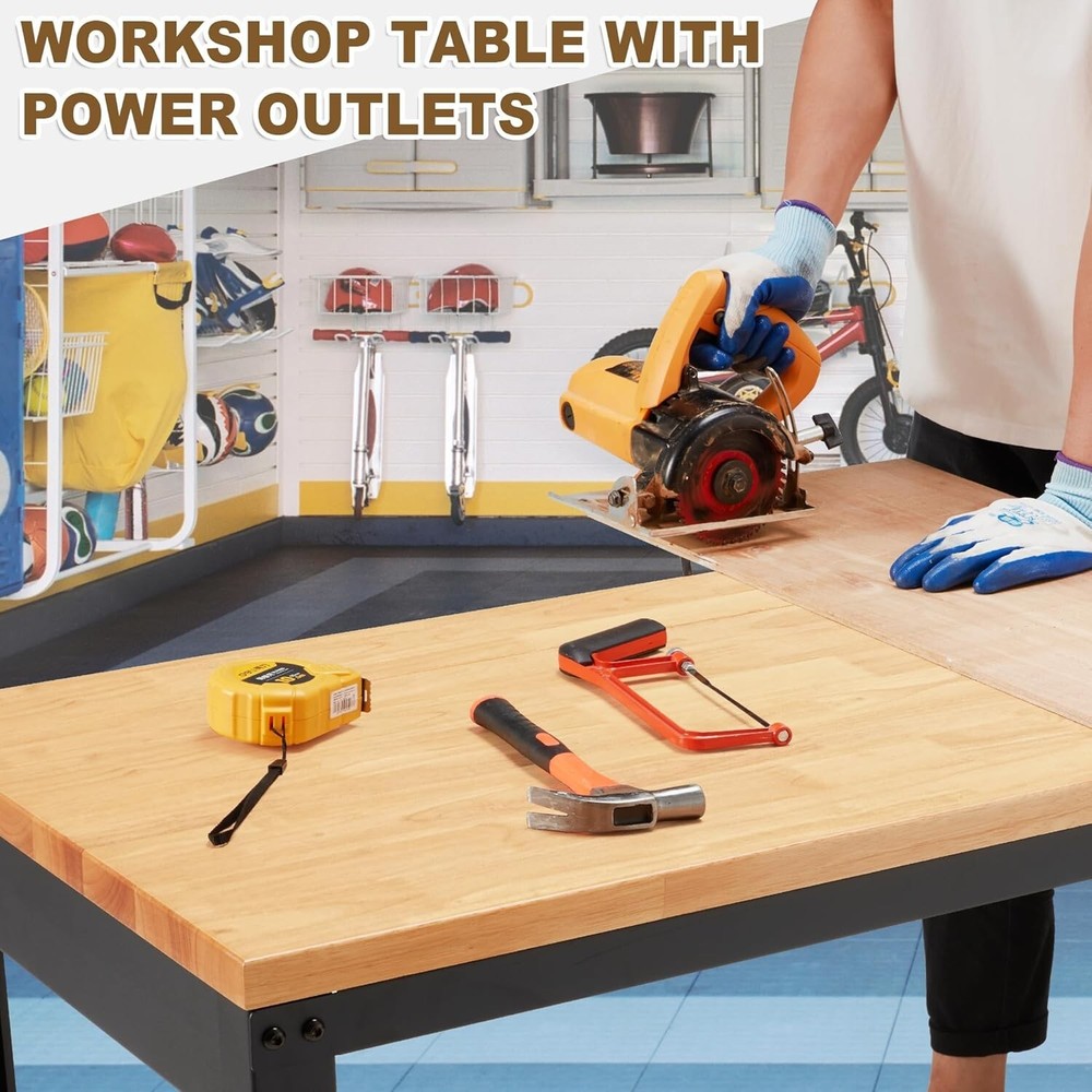 Height Adjustable Workbench 48"x 24" Large Capacity Heavy-Duty Power Outlets