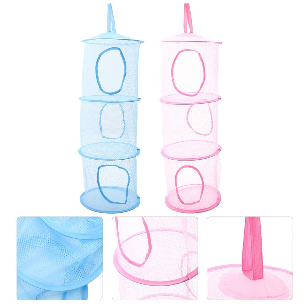 2 Pcs Hanging Mesh Storage Net Multi Layer Drying Basket For Socks Clothes