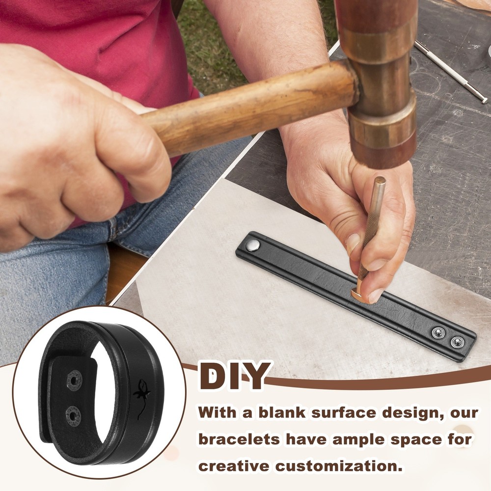 Plain Leather Bracelets Buckle Bangle,Black Retro Stamping Bracelets