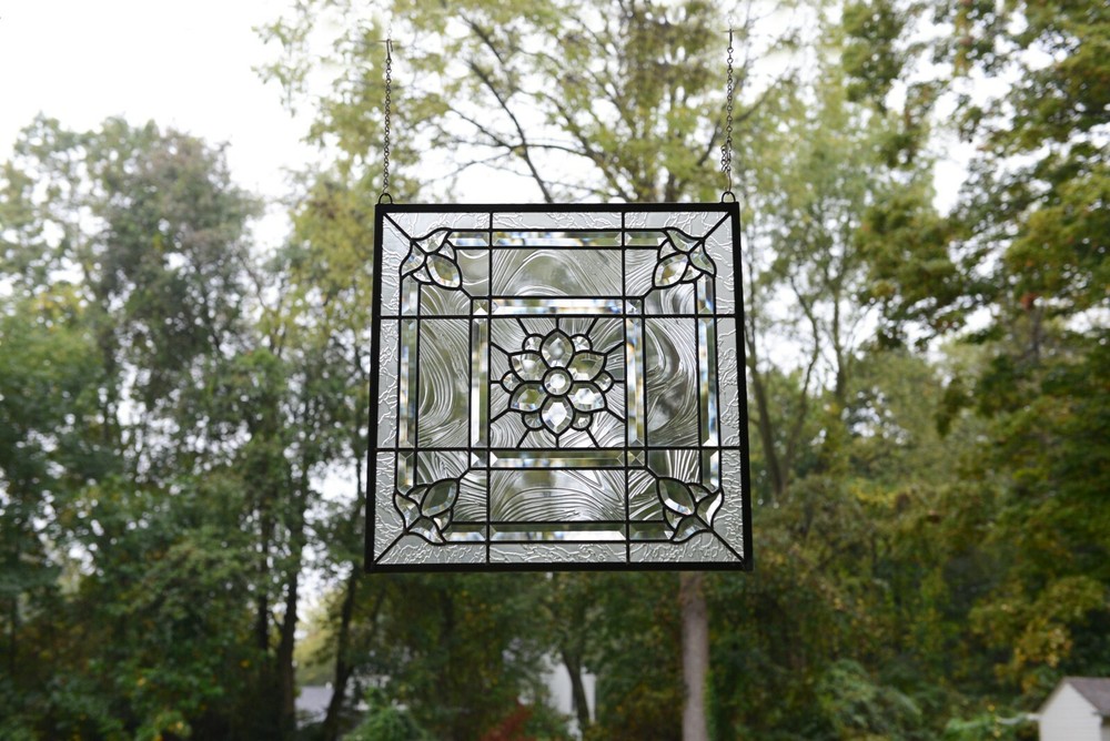 Handcrafted stained glass Clear Beveled window panel 20" x 20"
