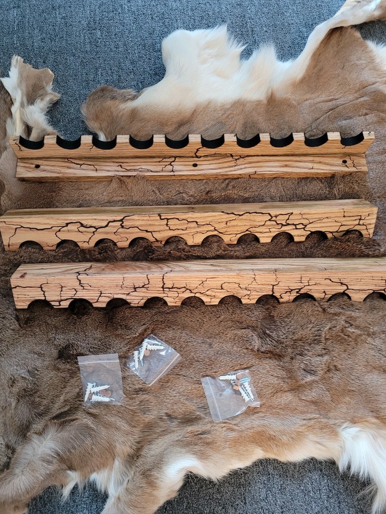 Gun rack 10-gun solid burnt oak "Fractal burning" finished with hardware