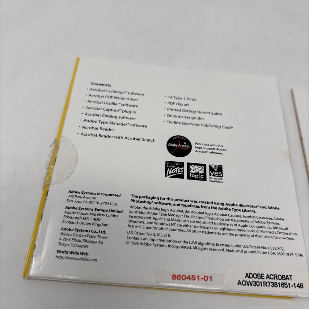 Adobe Acrobat 3.0 for Mac & PC Full Version CDs and sleeve vintage software