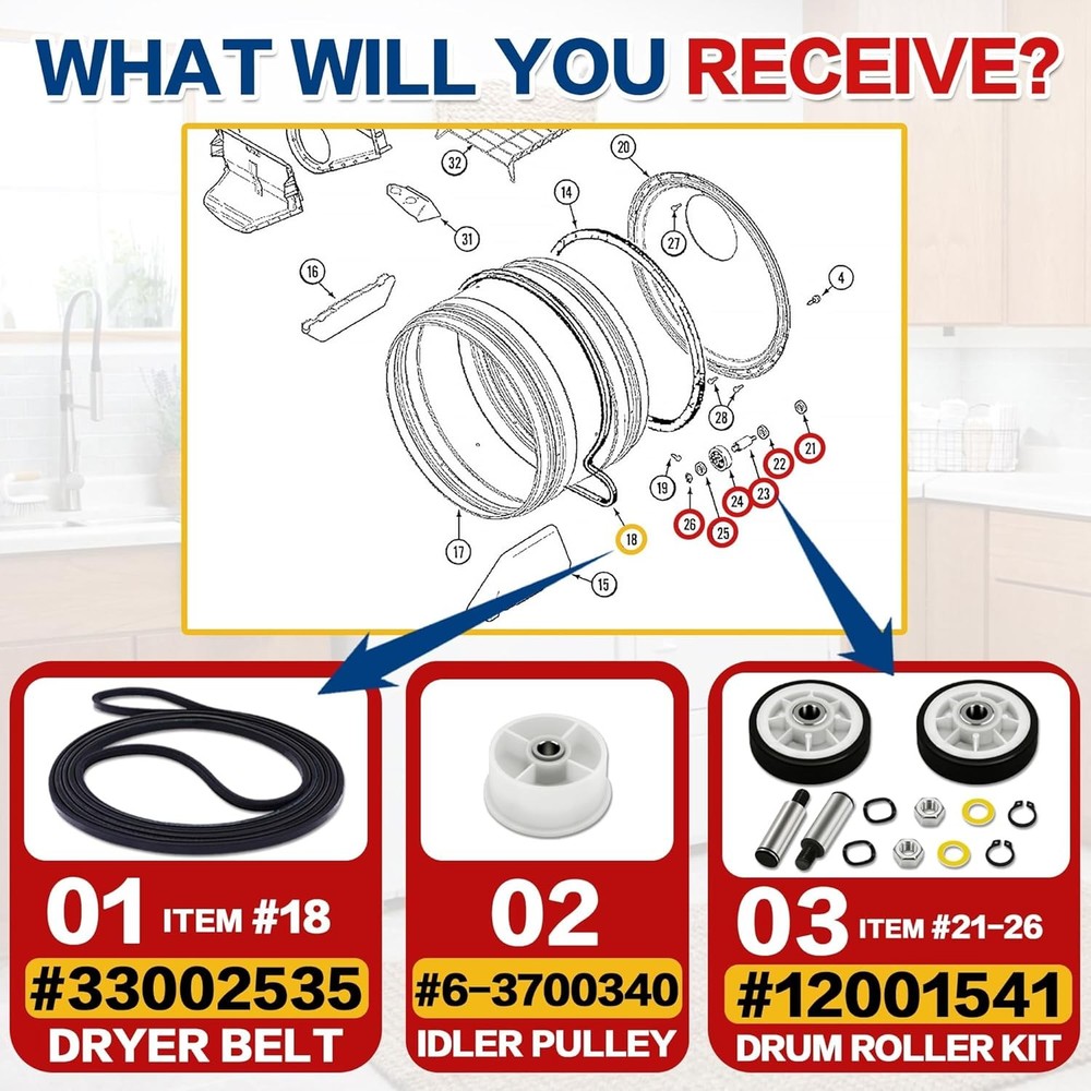 Upgraded Dryer Repair Kit Rollers