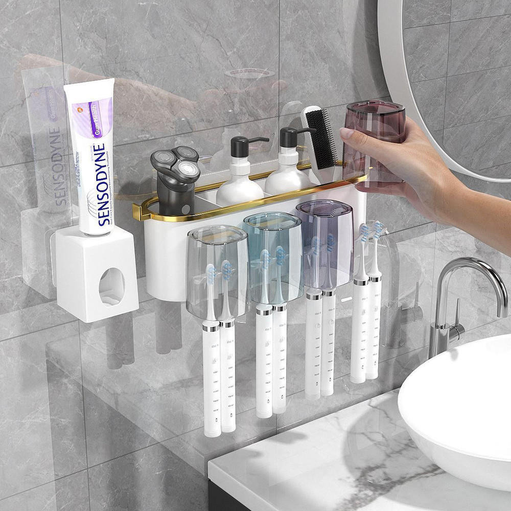 Multifunctional Wall Mount Toothbrush Holder Rack Organizer Automatic Toothpaste