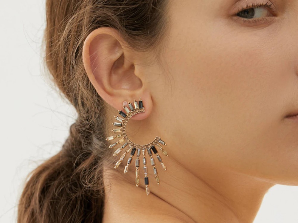 18 Karat Gold Plated Celestial Statement Earring Gold Geometric Earring